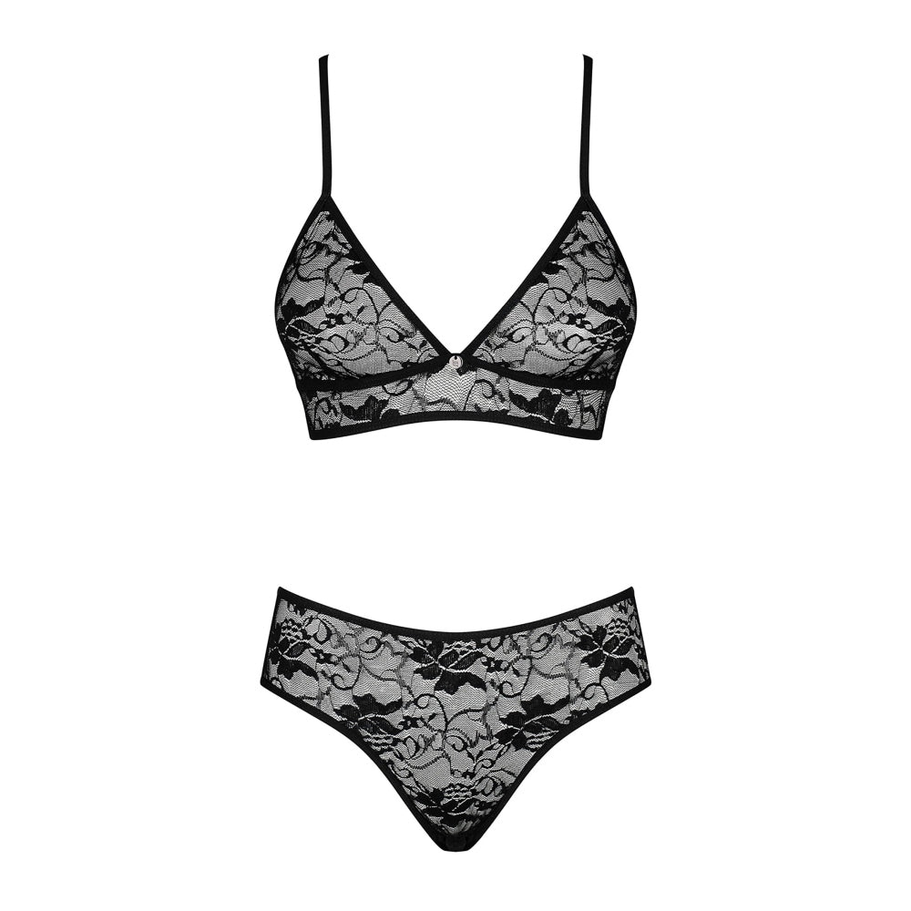 Set Lenjerie 2 Piese Obsessive Kokietta - Sutien tip Bralette din Dantela & Chiloti Bikini asortati - Bretele in X cu Design de Fluturas