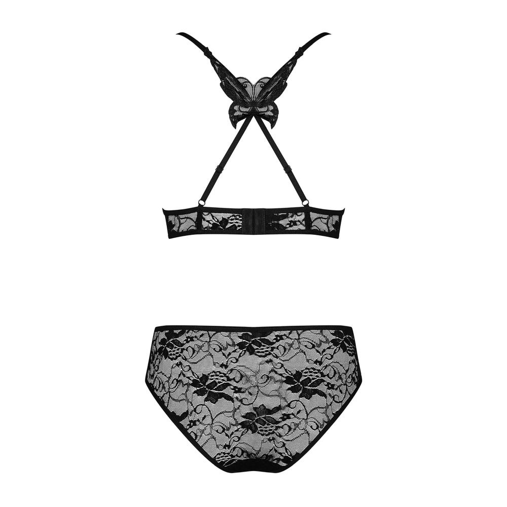 Set Lenjerie 2 Piese Obsessive Kokietta - Sutien tip Bralette din Dantela & Chiloti Bikini asortati - Bretele in X cu Design de Fluturas