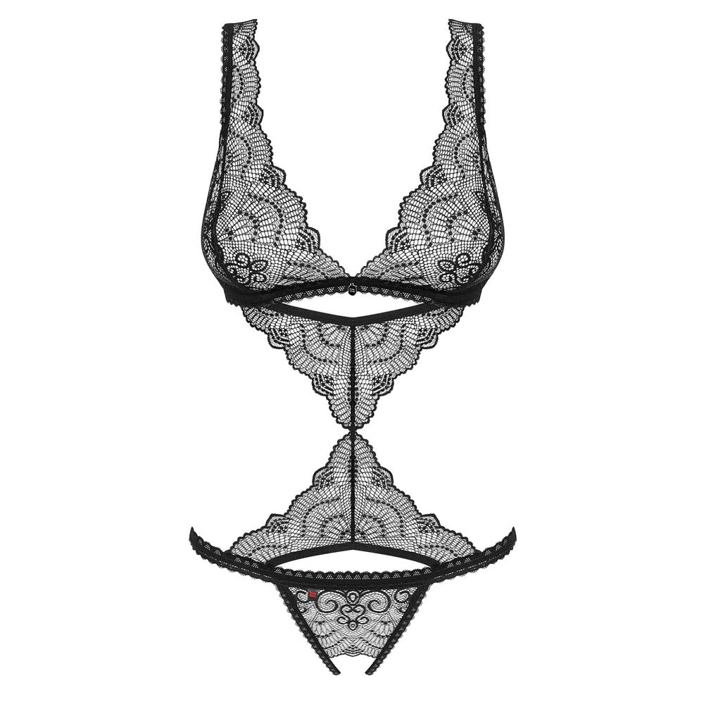 Body Obsessive Firella Open Crotch, L/XL, Negru, Dantela