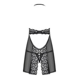 Lenjerie Sexy Babydoll Obsessive Joylace, Negru, Bust cu Dantela si spate decupat, Chiloti tanga asortati