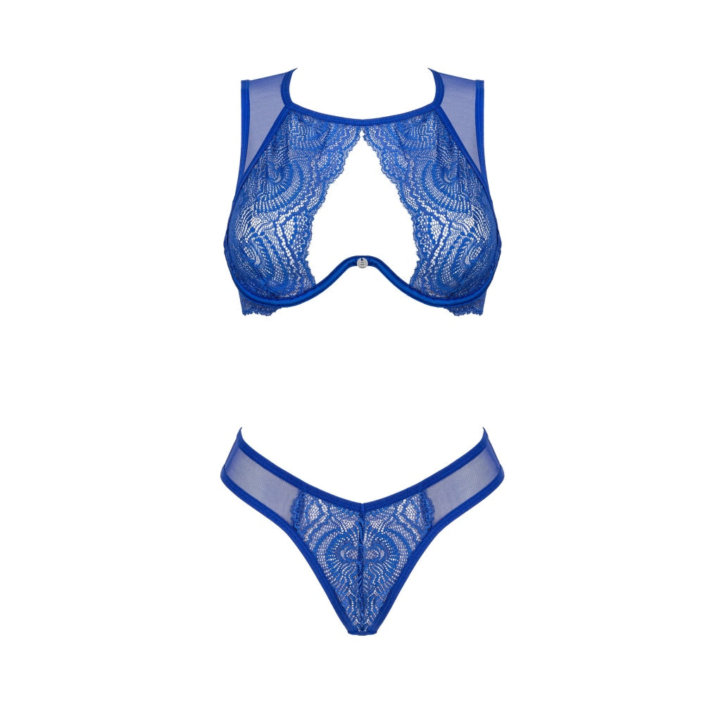 Set Lenjerie Sexy 2 Piese Obsessive Gisela - Sutien & Chilot din dantela albastra - Ideal pentru nopti seducatoare
