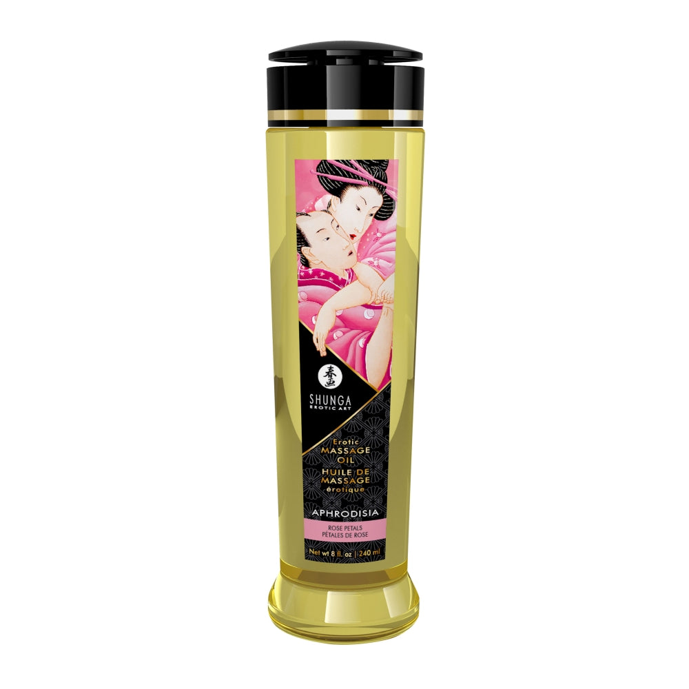 Ulei Masaj Erotic Natural Shunga, 100% Uleiuri Presate la Rece, Aromaterapie, Vitamina E, Fara Reziduuri Grase, Aroma de Trandafiri, 240 ml