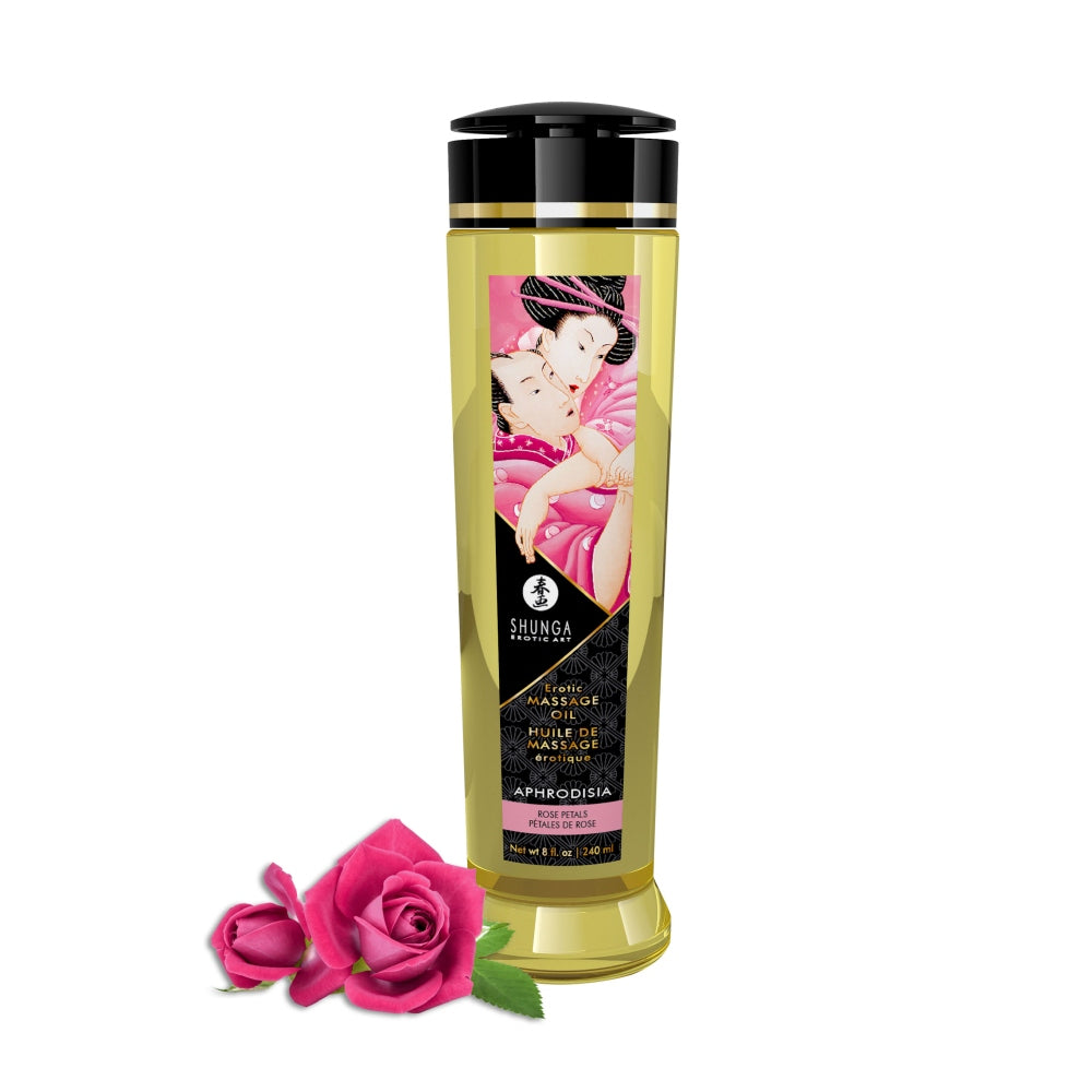 Ulei Masaj Erotic Natural Shunga, 100% Uleiuri Presate la Rece, Aromaterapie, Vitamina E, Fara Reziduuri Grase, Aroma de Trandafiri, 240 ml
