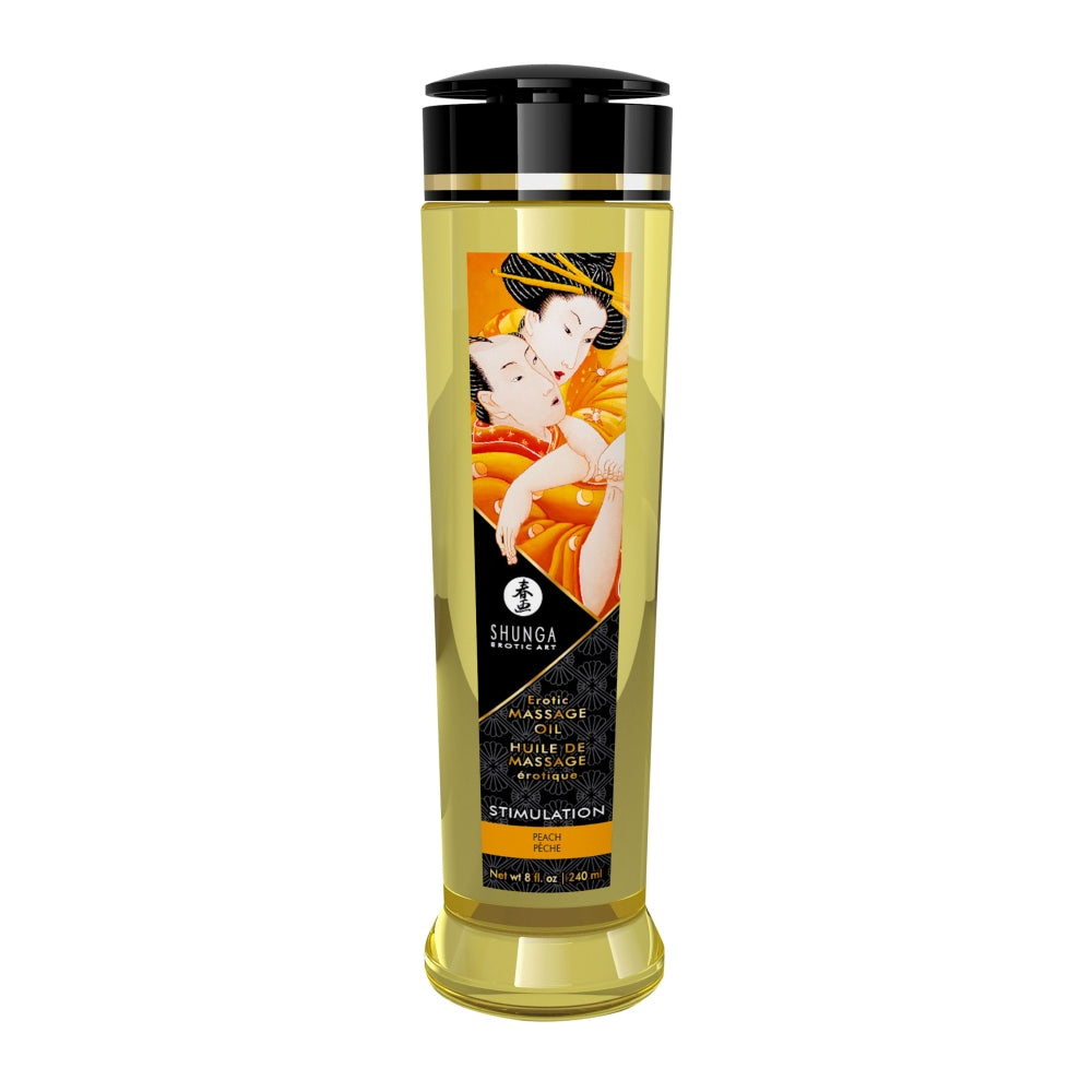 Ulei Masaj Erotic Natural Shunga, 100% Uleiuri Presate la Rece, Aromaterapie, Vitamina E, Fara Reziduuri Grase, Aroma de Piersica, 240 ml