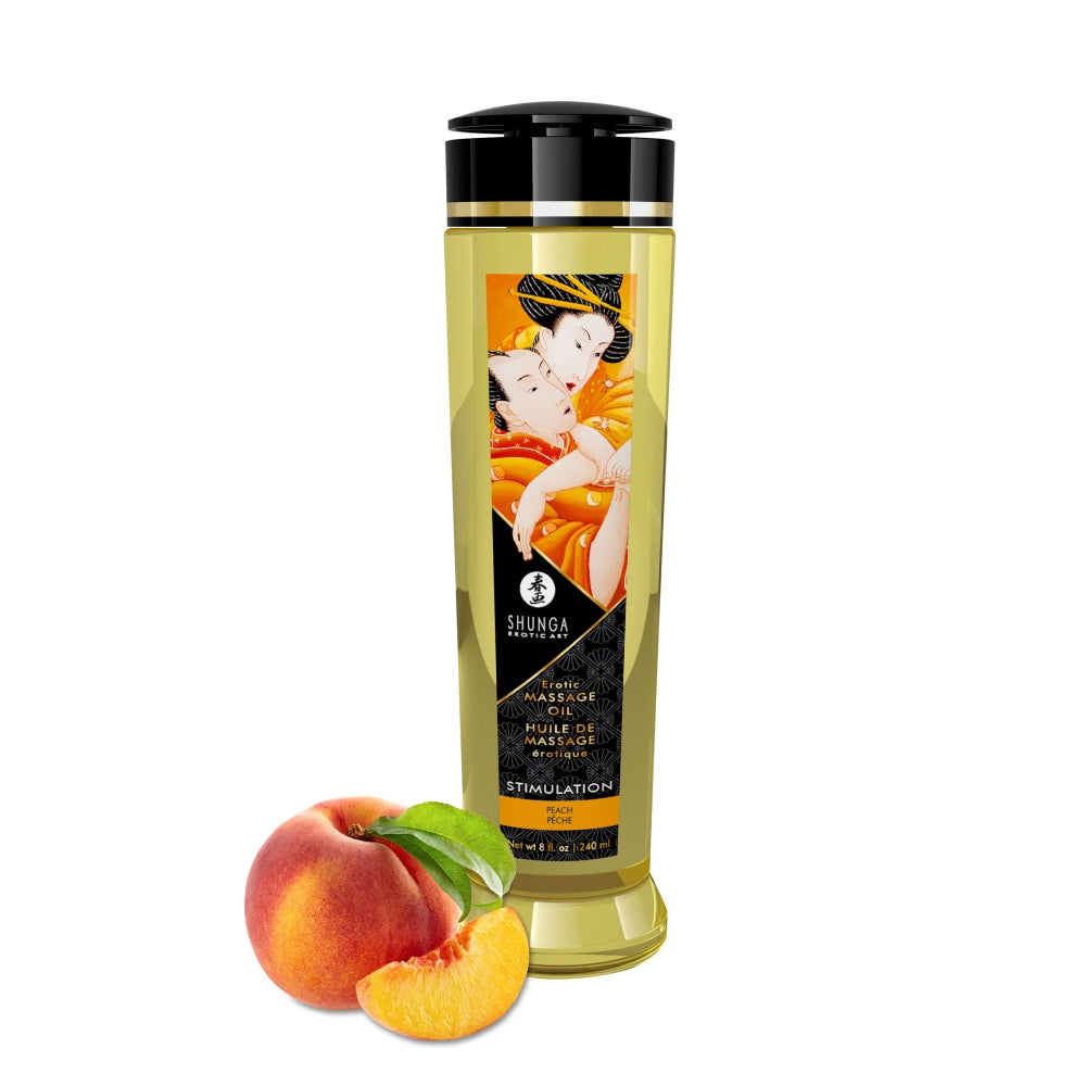 Ulei Masaj Erotic Natural Shunga, 100% Uleiuri Presate la Rece, Aromaterapie, Vitamina E, Fara Reziduuri Grase, Aroma de Piersica, 240 ml