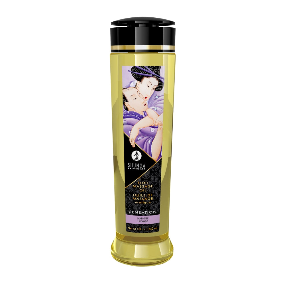 Ulei Masaj Erotic Natural Shunga, 100% Uleiuri Presate la Rece, Aromaterapie, Vitamina E, Fara Reziduuri Grase, Aroma de Lavanda, 240 ml