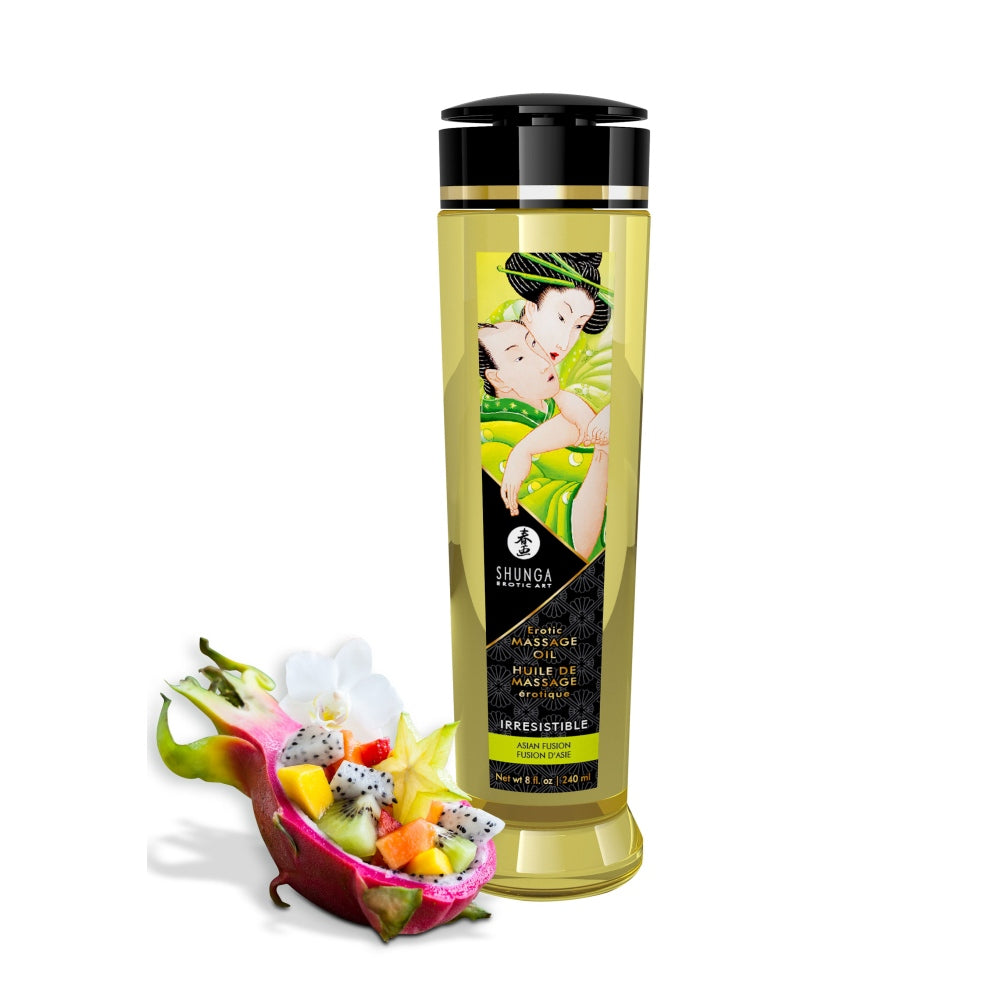 Ulei Masaj Erotic Natural Shunga, 100% Uleiuri Presate la Rece, Aromaterapie, Vitamina E, Fara Reziduuri Grase, Aroma de Asian Fusion, 240 ml