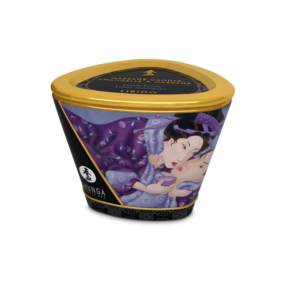 Lumanare de Masaj Shunga 170 ml - aroma afrodisiaca de fructe exotice - ceara topita se transforma in ulei cald de masaj - timp de ardere de pana la 40 de ore