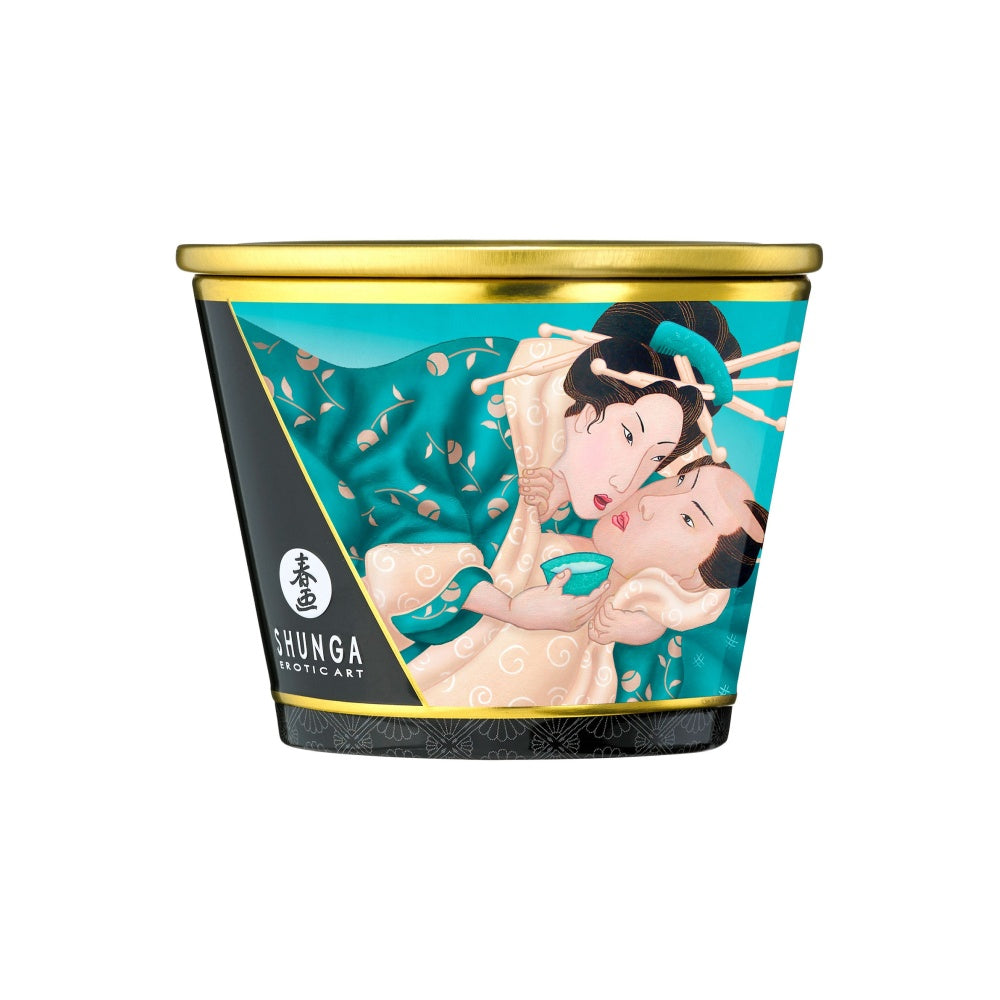 Lumanare de Masaj Shunga 170 ml - aroma afrodisiaca de flori exotice - ceara topita se transforma in ulei cald de masaj - timp de ardere de pana la 40 de ore