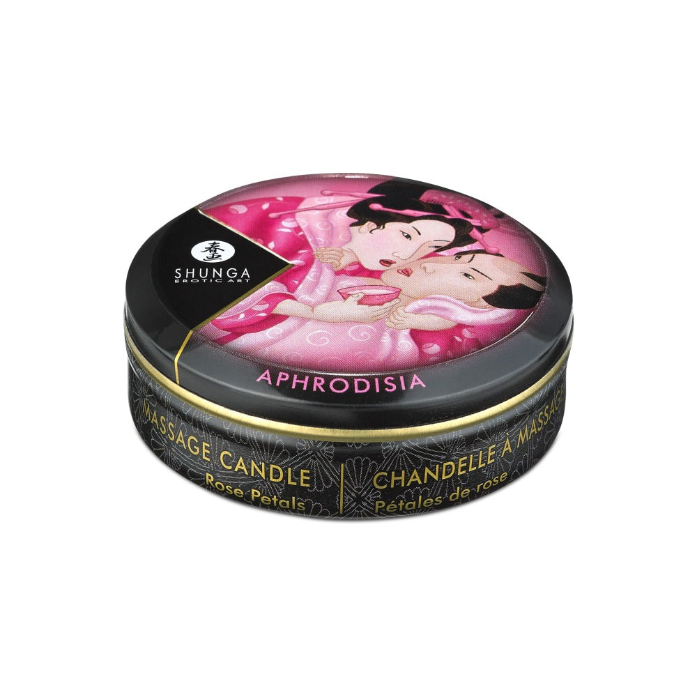 Lumanare Masaj Shunga Rose Petals 30 ml - aroma subtile de trandafir, arde pana la 4 ore - 100% uleiuri naturale, se topesc intr-un ulei de masaj cald si hranitor - ambalaj elegant