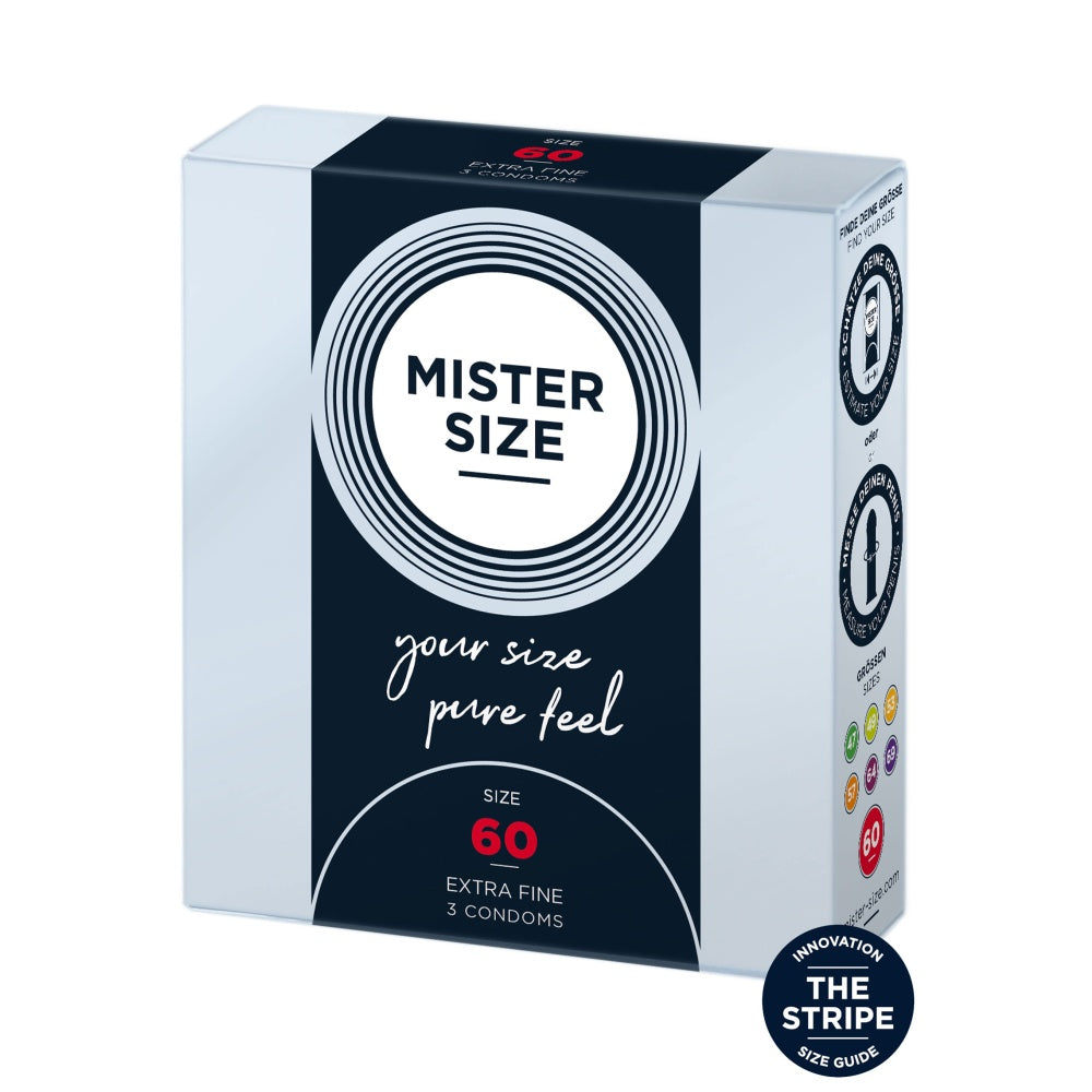 Prezervative Mister Size 60 mm - Prezervative Subtiri de grosime larga, fabricat din latex de cauciuc natural - Pachet 3 Bucati