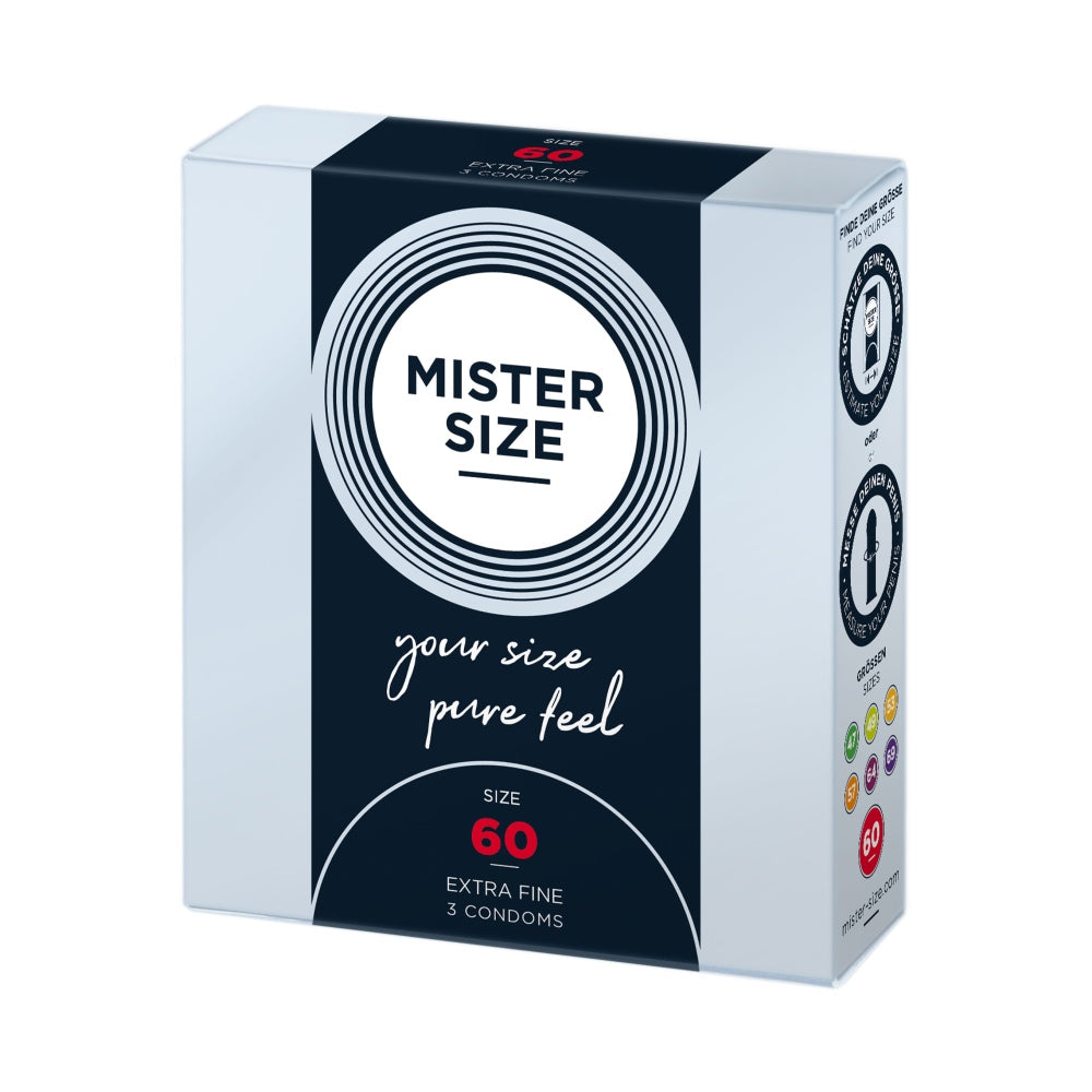 Prezervative Mister Size 60 mm - Prezervative Subtiri de grosime larga, fabricat din latex de cauciuc natural - Pachet 3 Bucati