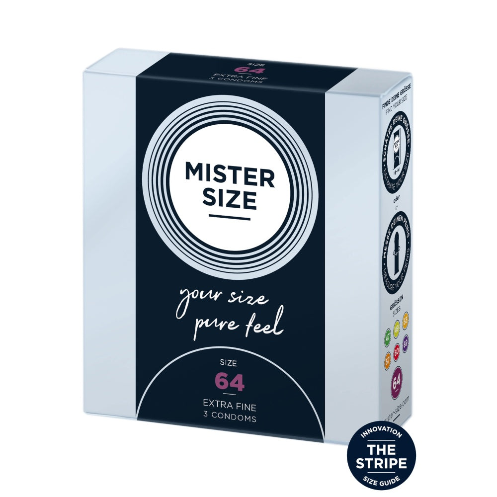 Prezervative Mister Size 64 mm - Prezervative Subtiri de grosime larga, fabricat din latex de cauciuc natural - Pachet 3 Bucati