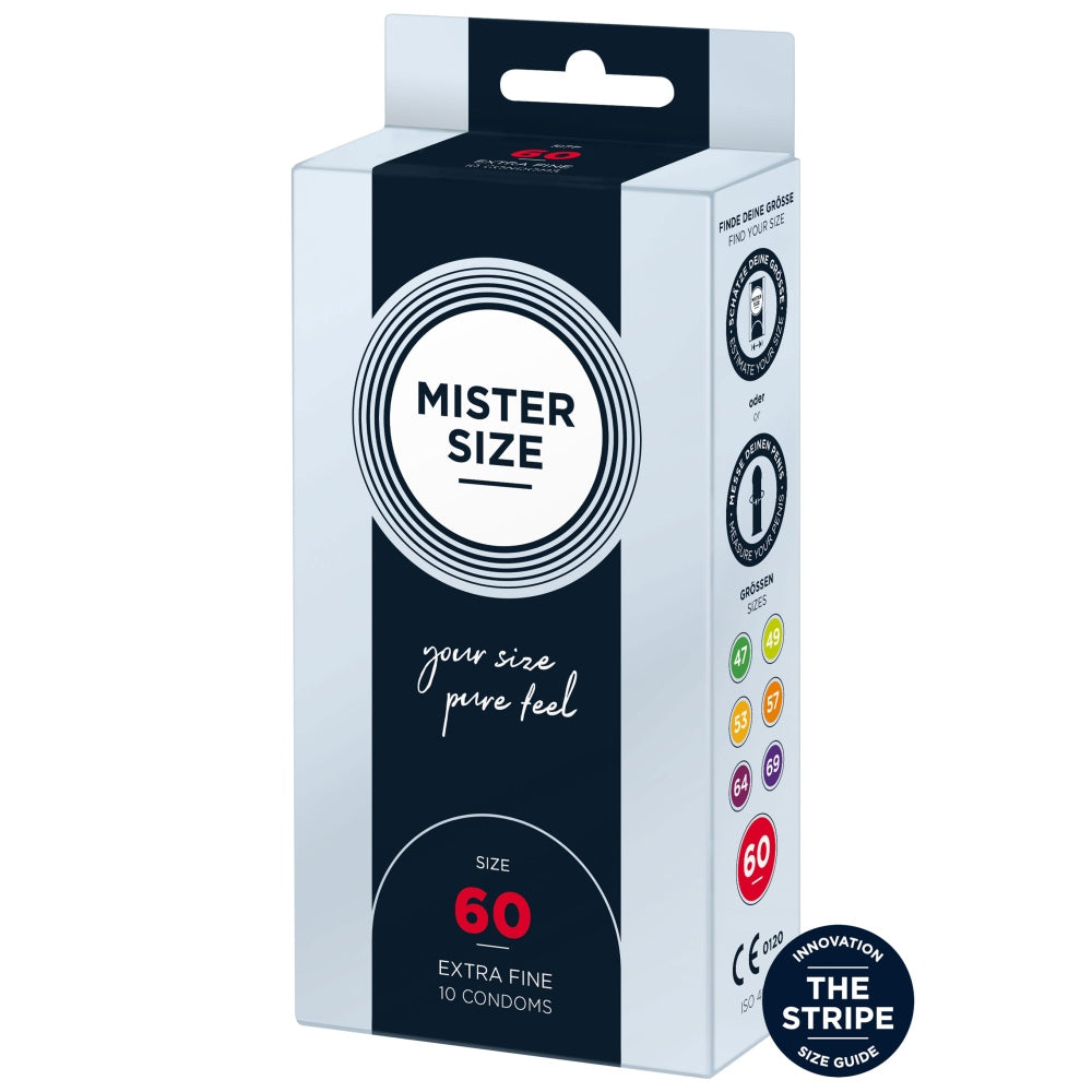 Prezervative Mister Size 60 mm - Prezervative Subtiri de grosime larga, fabricat din latex de cauciuc natural - Pachet 10 Bucati