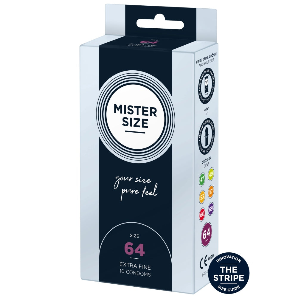 Prezervative Mister Size 64 mm - Prezervative Subtiri de grosime larga, fabricat din latex de cauciuc natural - Pachet 10 Bucati