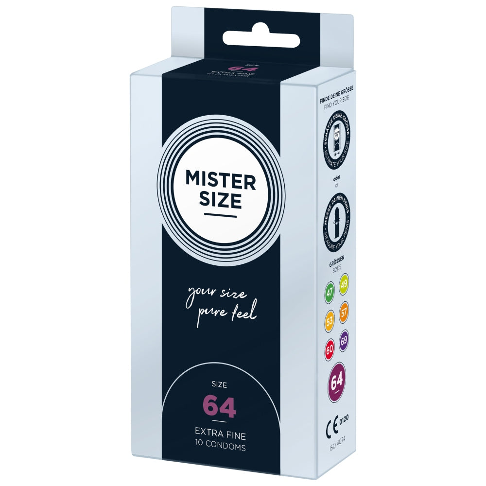 Prezervative Mister Size 64 mm - Prezervative Subtiri de grosime larga, fabricat din latex de cauciuc natural - Pachet 10 Bucati
