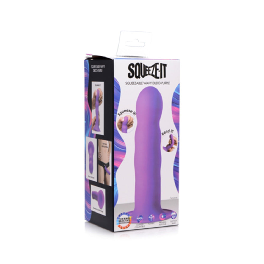 Dildo flexibil din silicon premium cu ventuza - Tehnologie termo-reactiva, compatibil cu strap-on - 18.3 cm lungime, Mov