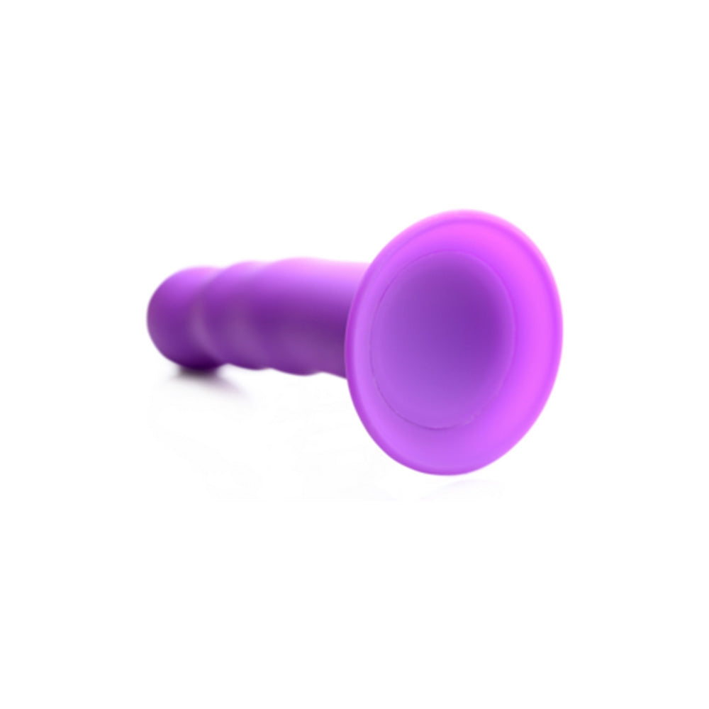 Dildo flexibil din silicon premium cu ventuza - Tehnologie termo-reactiva, compatibil cu strap-on - 18.3 cm lungime, Mov