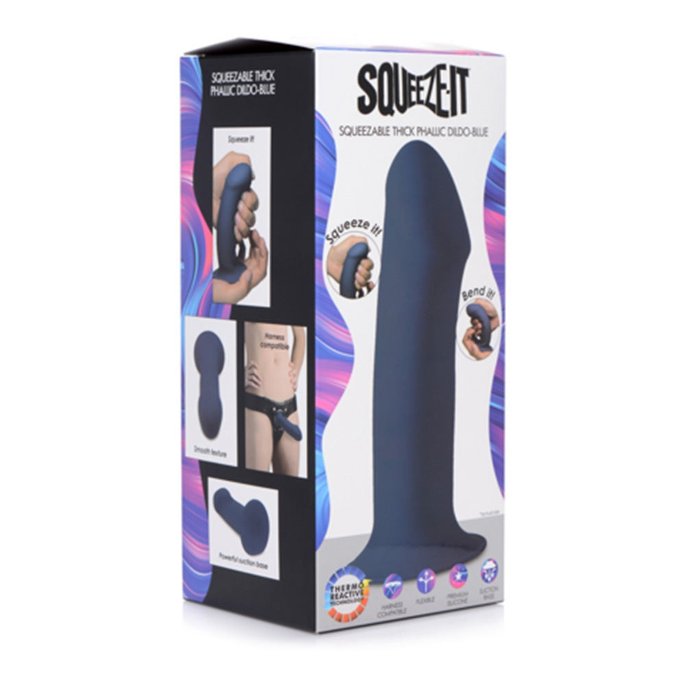 Dildo flexibil din silicon premium cu ventuza - Tehnologie termo-reactiva, compatibil cu strap-on - 18.3 cm lungime, Albastru