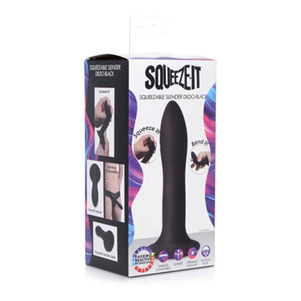 Dildo subtire flexibil din silicon premium cu ventuza - Tehnologie termo-reactiva, compatibil cu strap-on - 18.3 cm lungime, Negru