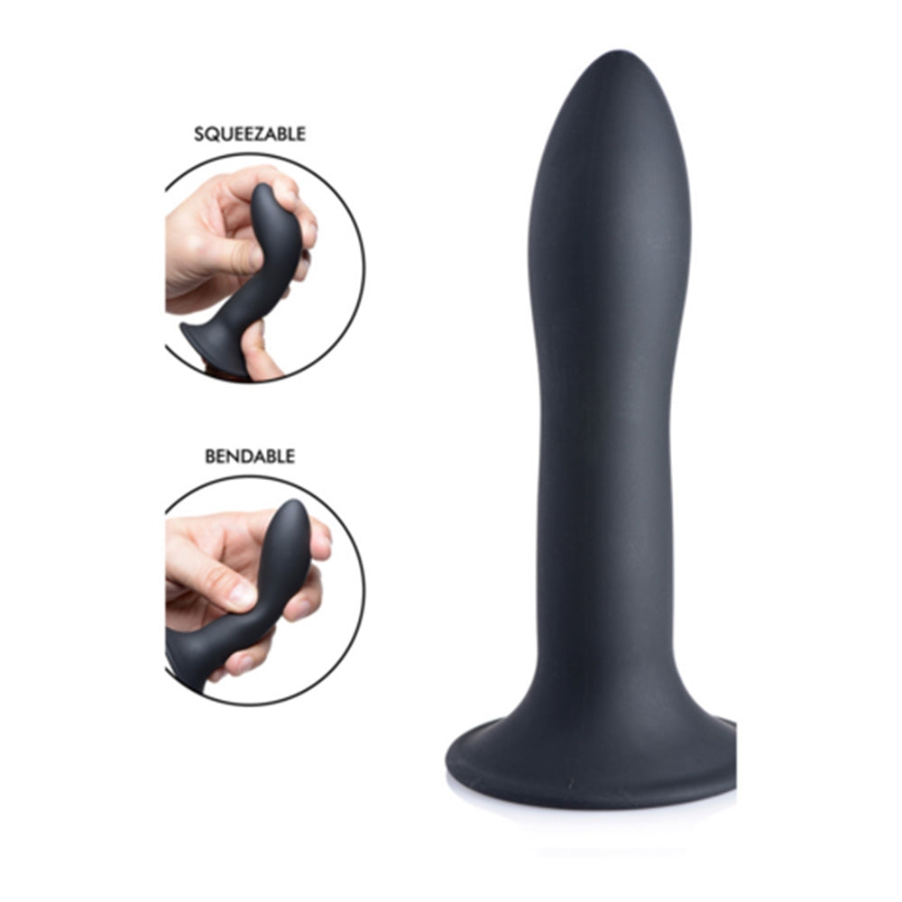 Dildo subtire flexibil din silicon premium cu ventuza - Tehnologie termo-reactiva, compatibil cu strap-on - 18.3 cm lungime, Negru