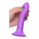 Dildo subtire flexibil din silicon premium cu ventuza - Tehnologie termo-reactiva, compatibil cu strap-on - 18.3 cm lungime, Mov