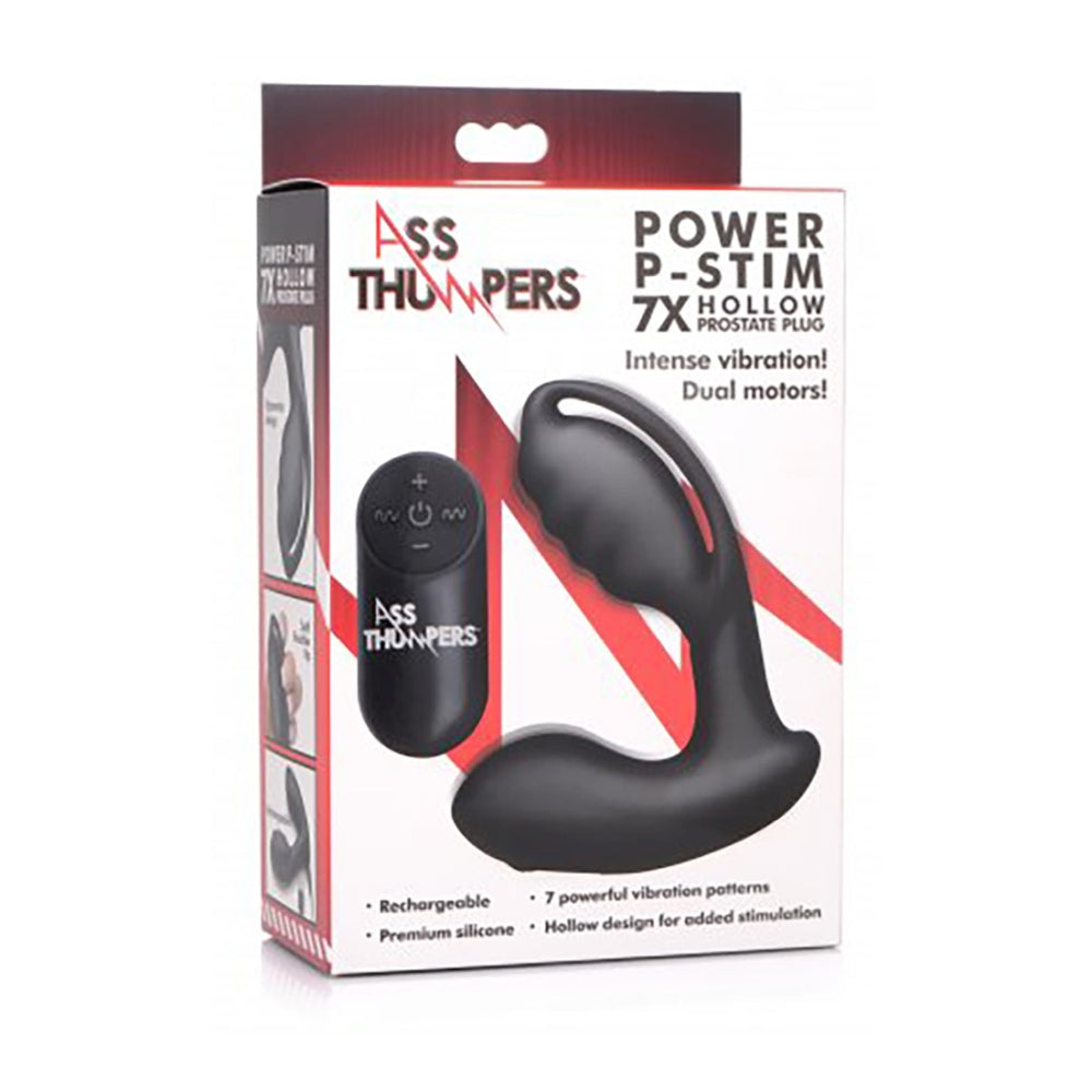 Stimulator Prostata P-Stim Hollow Prostate Plug - design gol pentru stimulare unica - 7 Moduri Vibratii, 2 Motoare Puternice controlate cu telecomanda wireless - reincarcabil, rezistent la apa IPX7