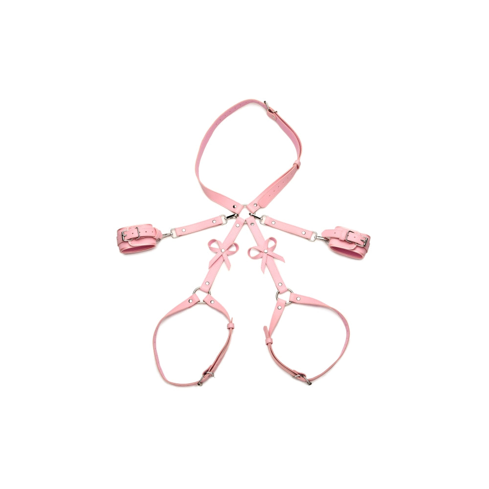 Curele de Prindere Bondage cu fundite - XL/2XL, Roz - piele vegana, cu catarame reglabile - metal fara nichel, sigur pentru piele