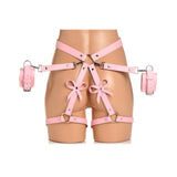 Curele de Prindere Bondage cu fundite - XL/2XL, Roz - piele vegana, cu catarame reglabile - metal fara nichel, sigur pentru piele