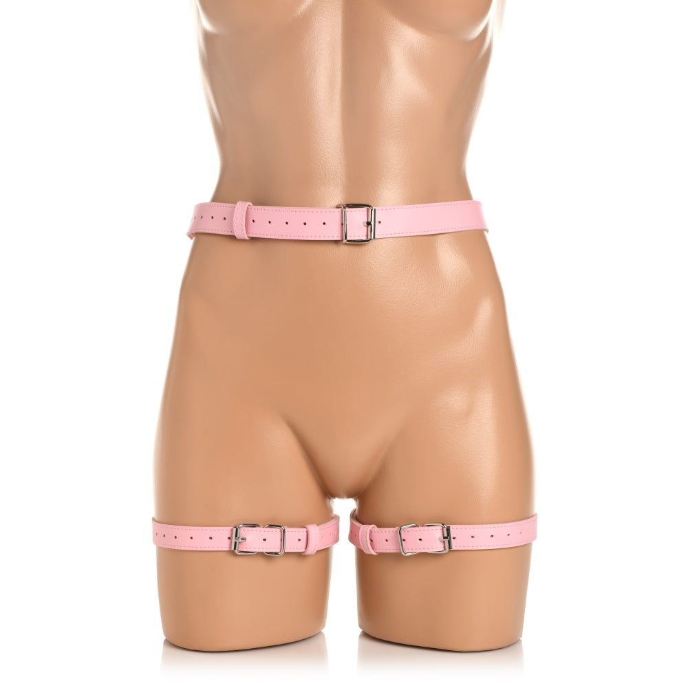 Curele de Prindere Bondage cu fundite - M/L, Roz - piele vegana, cu catarame reglabile - metal fara nichel, sigur pentru piele