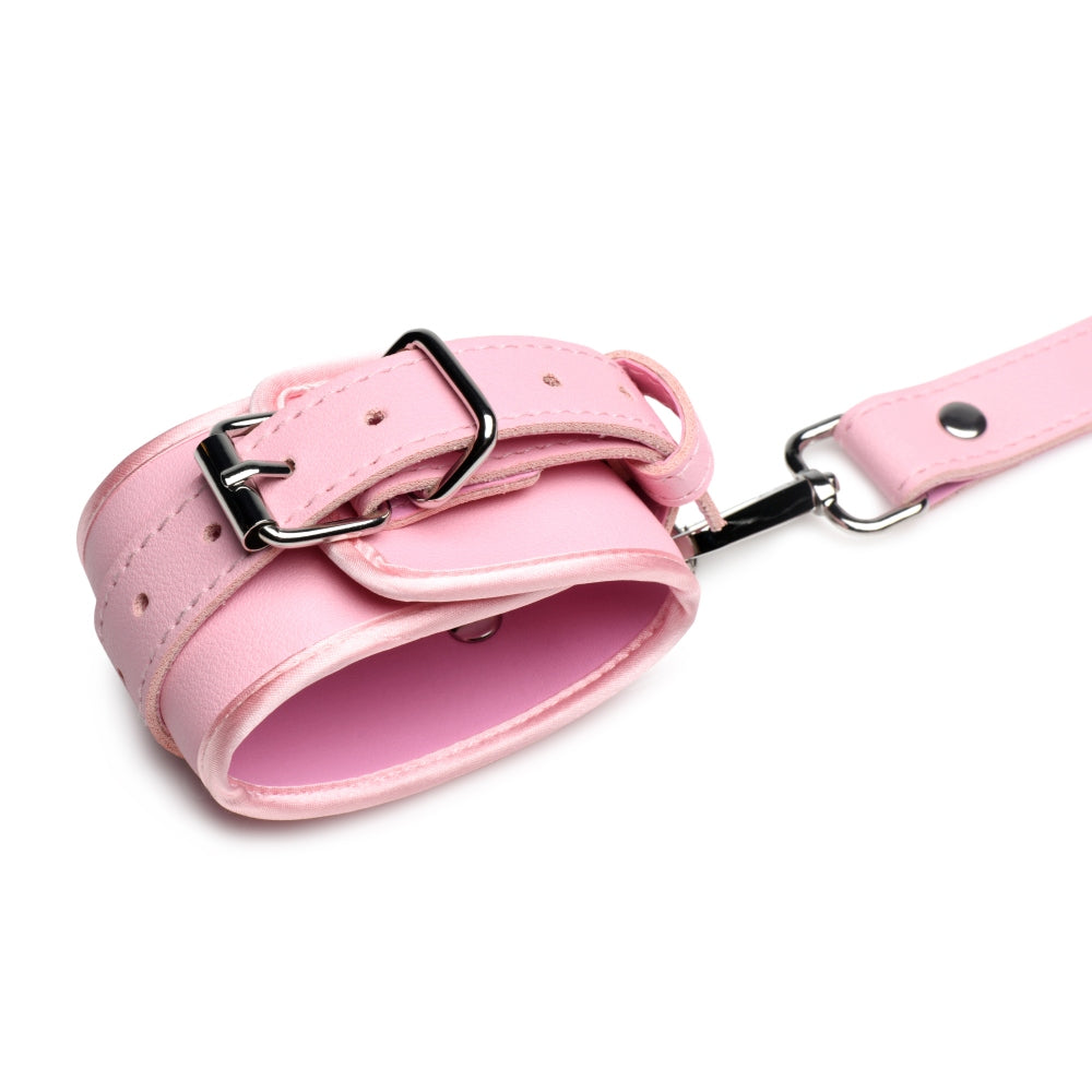 Curele de Prindere Bondage cu fundite - M/L, Roz - piele vegana, cu catarame reglabile - metal fara nichel, sigur pentru piele
