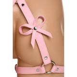 Curele de Prindere Bondage cu fundite - M/L, Roz - piele vegana, cu catarame reglabile - metal fara nichel, sigur pentru piele