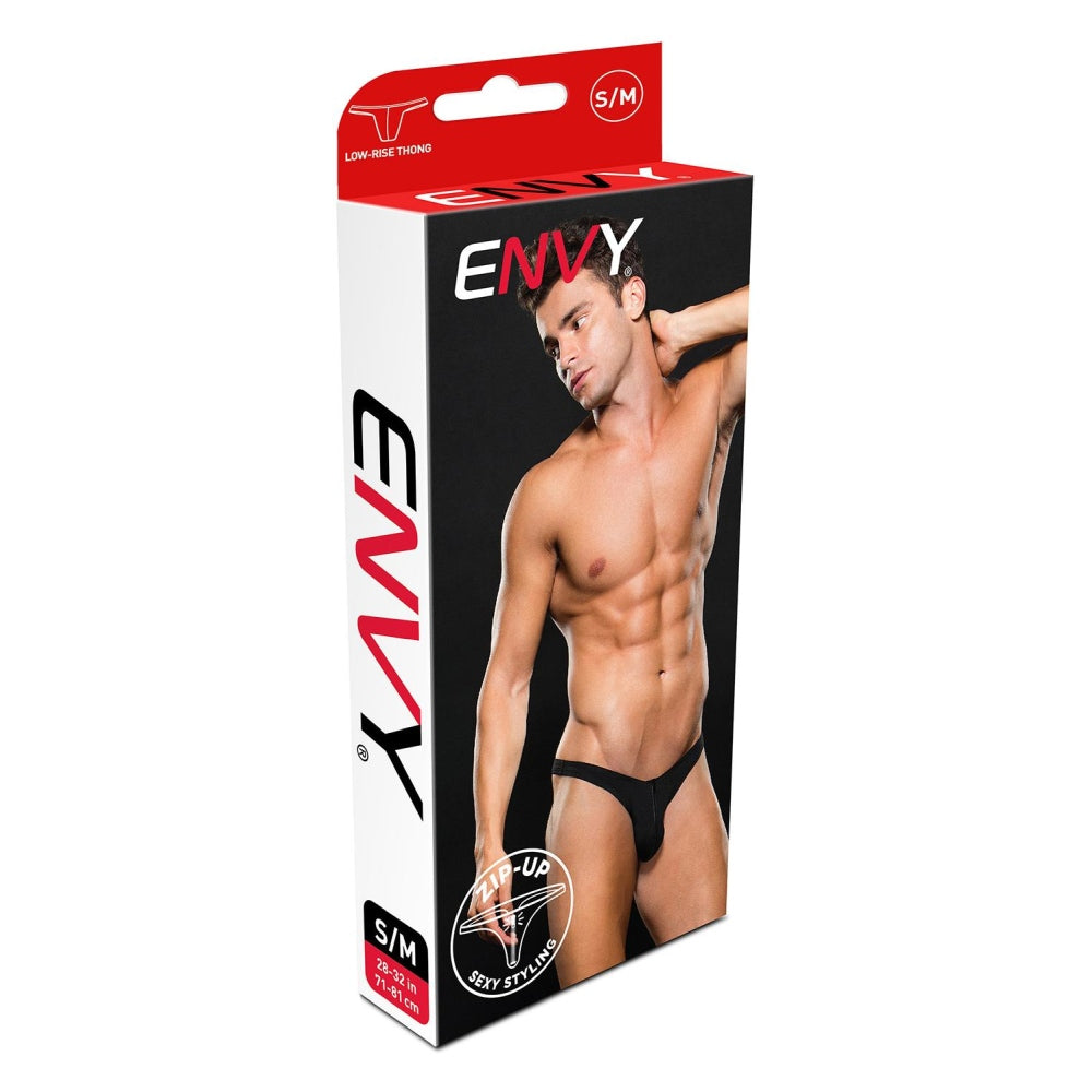 Tanga Barbatesc Microfibra cu Fermoar Lowrise Negru - Confortabil si Provocator, S/M