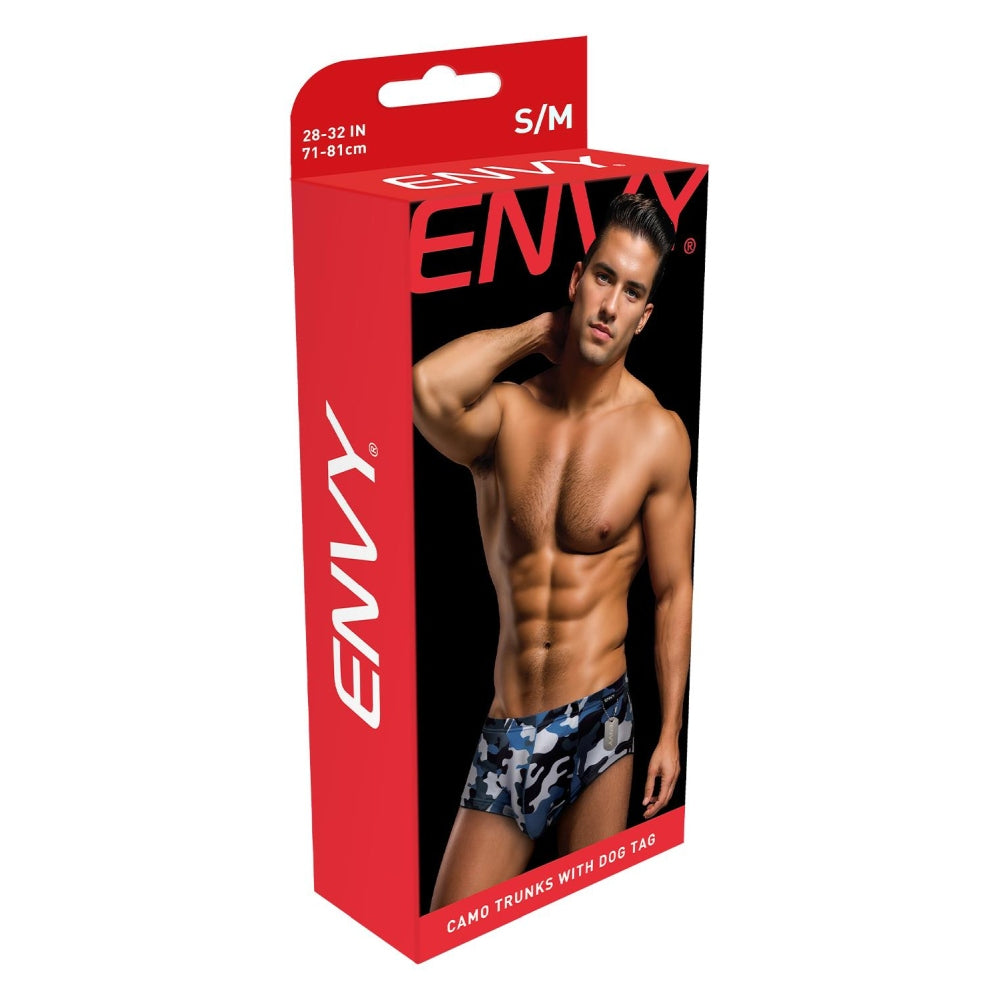 Boxeri Barbati Camuflaj Navy Envy - Confortabili, Respirabili, Cu Detaliu Dog Tag