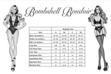 Set Lenjerie 2 Piese Corset Bombshell Boudoir Negru, corset cu fir V, Chiloti tanga