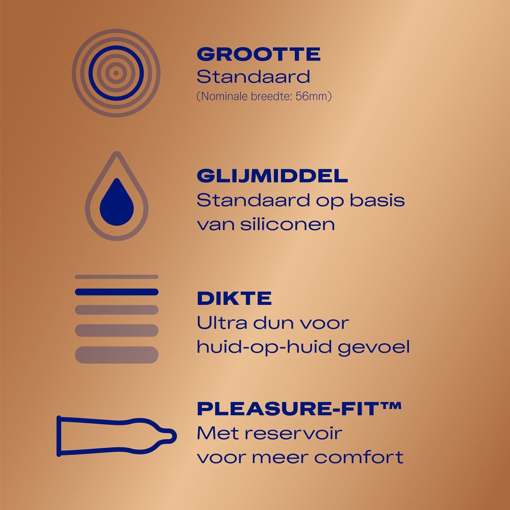 Prezervative Durex Nude Clasic - Prezervative Clasice ultra subtiri cu Lubrificant Silicon, Pachet 10 Bucati, Latime 56 mm