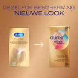 Prezervative Durex Nude Clasic - Prezervative Clasice ultra subtiri cu Lubrificant Silicon, Pachet 10 Bucati, Latime 56 mm