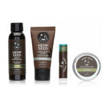 Set de Calatorie Hemp Seed Mini Mania - Gel de Dus si Baie (30 ml), Lotiune de Maini si Corp (30 ml), Lumanare de Masaj 3-in-1 (60 ml), Balsam de Buze (4.5 g) - Vegan, Fara Cruzime