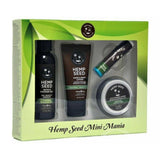 Set de Calatorie Hemp Seed Mini Mania - Gel de Dus si Baie (30 ml), Lotiune de Maini si Corp (30 ml), Lumanare de Masaj 3-in-1 (60 ml), Balsam de Buze (4.5 g) - Vegan, Fara Cruzime