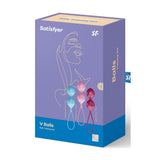 Set Bile Kegel Satisfyer 3 Bucati - 3 greutati variabile (79 g, 114 g, 150 g) pentru tonifierea muschilor pelvieni - banda de retragere pentru folosire usoara - roz, turcoaz, rosu