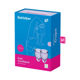 Satisfyer Feel Secure Cupa Menstruala - Cupa Reutilizabila cu Tija de Indepartare - Silicon Moale, Flexibil si Sigur pentru Corp, Usor de Introdus si Indeparat - Include 2 Dimensiuni pentru Toate Fluxurile - Mov