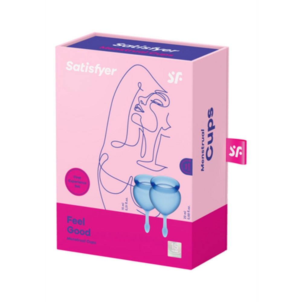 Satisfyer Feel Secure Cupa Menstruala - Cupa Reutilizabila cu Tija de Indepartare - Silicon Moale, Flexibil si Sigur pentru Corp, Usor de Introdus si Indeparat - Include 2 Dimensiuni pentru Toate Fluxurile - Albastru