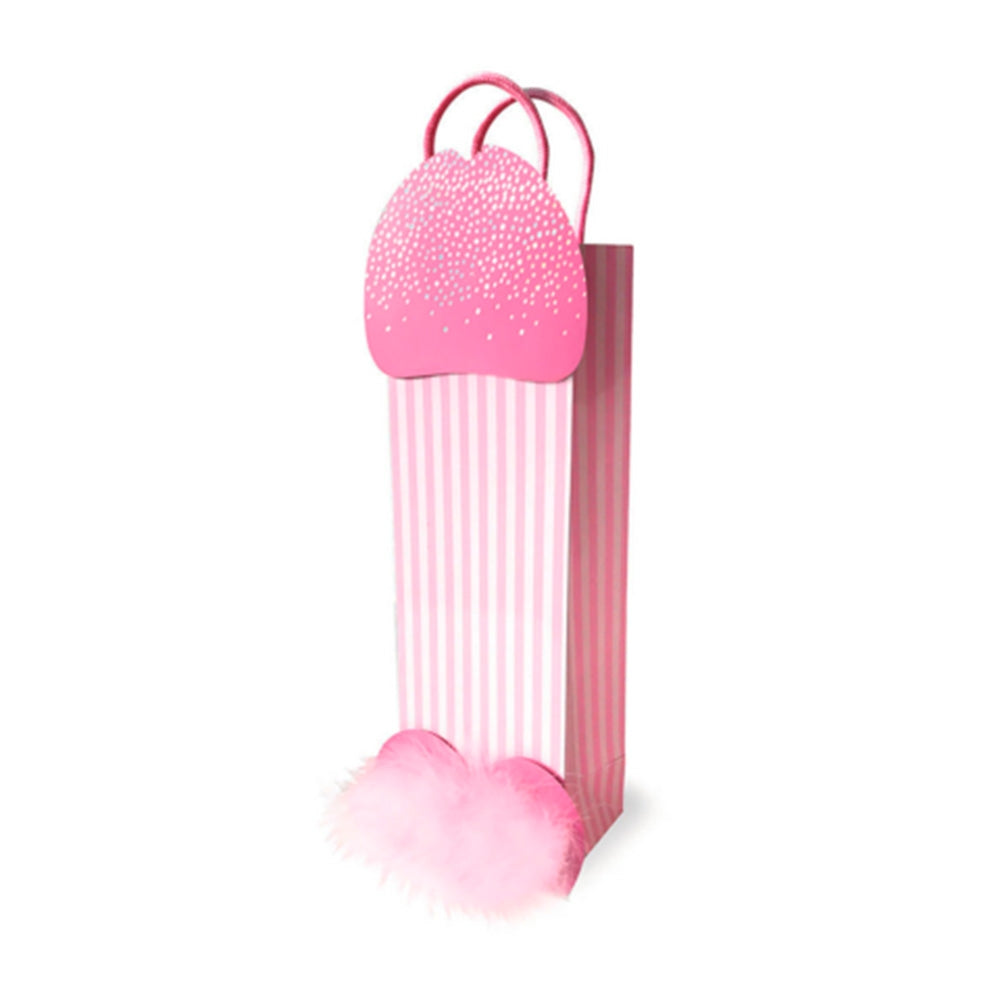 Punga cadou amuzanta pentru vibratoare si sticle de vin - Design penis cu sclipici si pene marabou - Ideal pentru petreceri burlaci si cadouri sexy