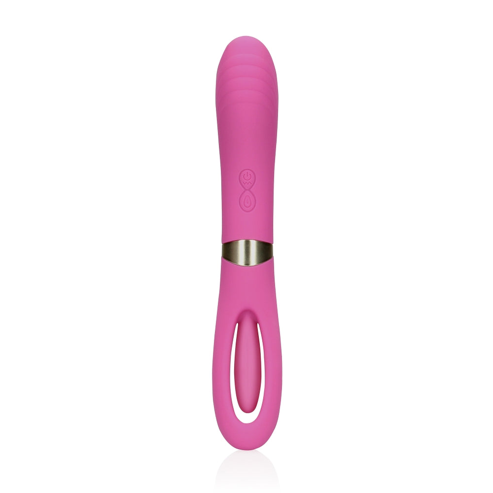 Vibrator Dublu Silentios Loveline Roz - stimulare punctul G, sistem de clapare - silentios 50 Db - reincarcabil, 10 Moduri Vibratii