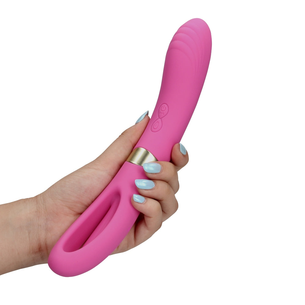 Vibrator Dublu Silentios Loveline Roz - stimulare punctul G, sistem de clapare - silentios 50 Db - reincarcabil, 10 Moduri Vibratii
