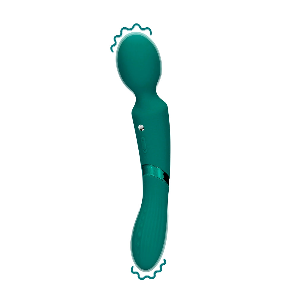 Vibrator Dublu Loveline Double-Sided Vibrating Wand - Verde, silicon moale - Stimulator punctul G si clitoris - 10 Moduri Vibratii - Silentios 50 Db, reincarcabil