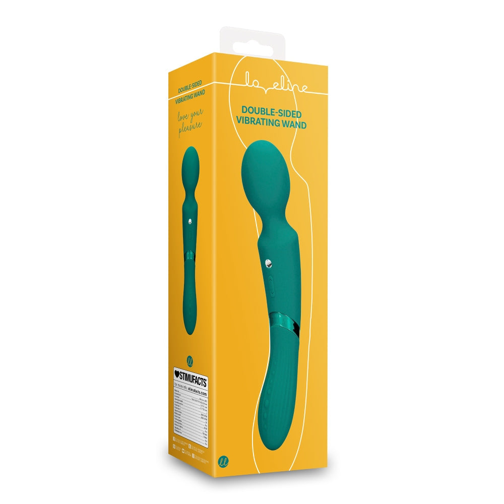Vibrator Dublu Loveline Double-Sided Vibrating Wand - Verde, silicon moale - Stimulator punctul G si clitoris - 10 Moduri Vibratii - Silentios 50 Db, reincarcabil