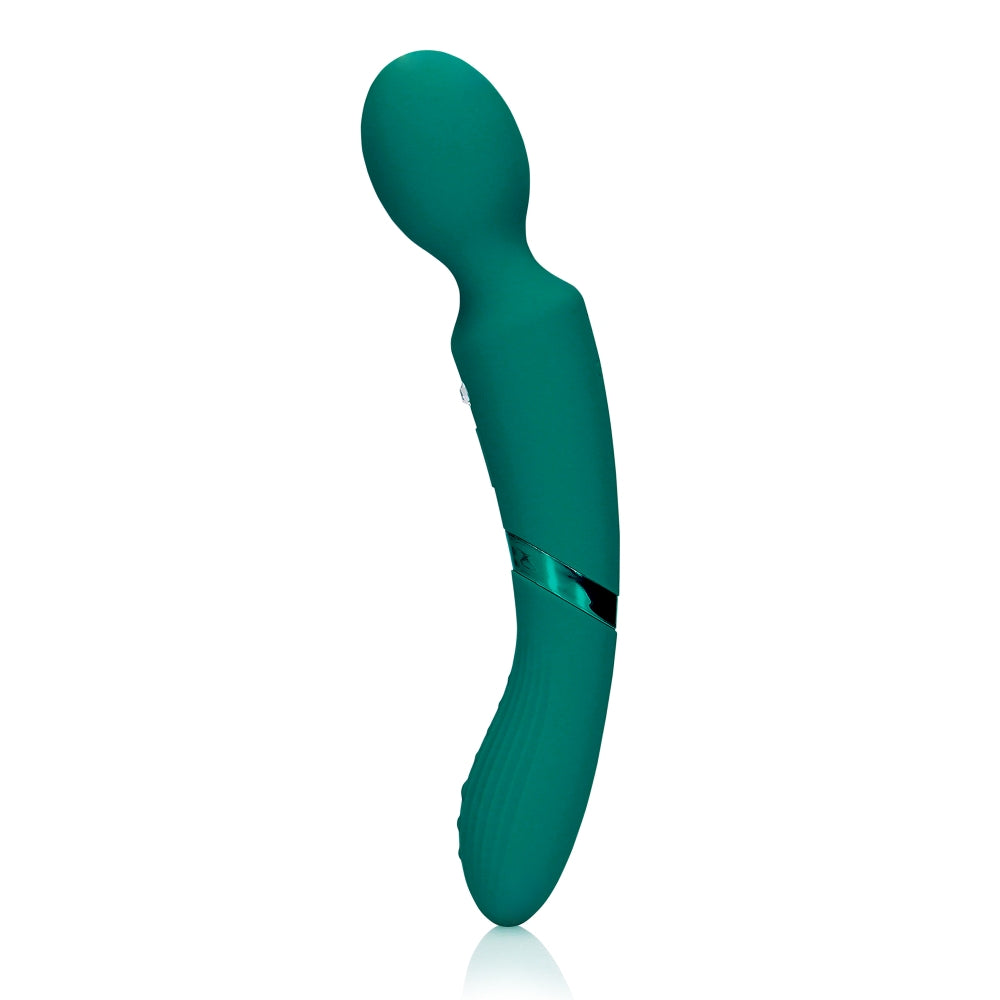 Vibrator Dublu Loveline Double-Sided Vibrating Wand - Verde, silicon moale - Stimulator punctul G si clitoris - 10 Moduri Vibratii - Silentios 50 Db, reincarcabil