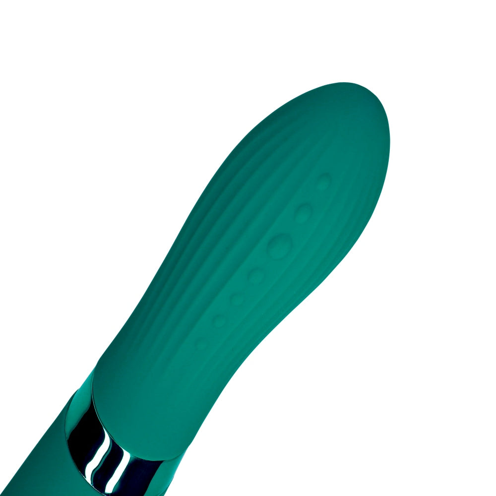 Vibrator Dublu Loveline Double-Sided Vibrating Wand - Verde, silicon moale - Stimulator punctul G si clitoris - 10 Moduri Vibratii - Silentios 50 Db, reincarcabil