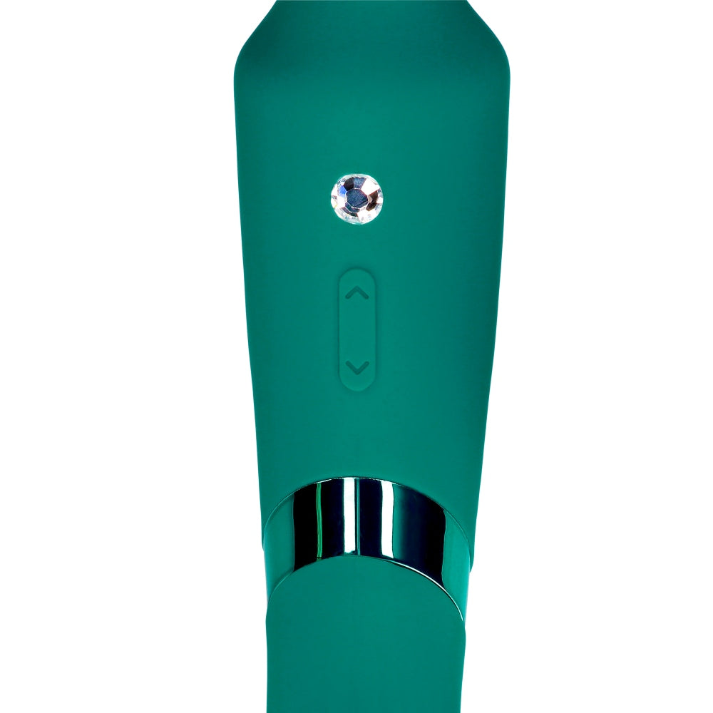 Vibrator Dublu Loveline Double-Sided Vibrating Wand - Verde, silicon moale - Stimulator punctul G si clitoris - 10 Moduri Vibratii - Silentios 50 Db, reincarcabil